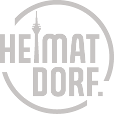 Düsseldorf Logo Heimatdorf in grau mit Rheinturm
